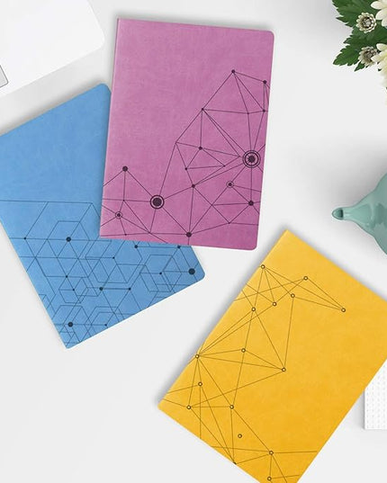 SINOBAND 4 Pack Notebooks for journaling,Colorful Subject Notebooks Set with Geometric Graphics Pattern,PU Leather Notebook writing journals with lined paper for School and Office(Random Colors)