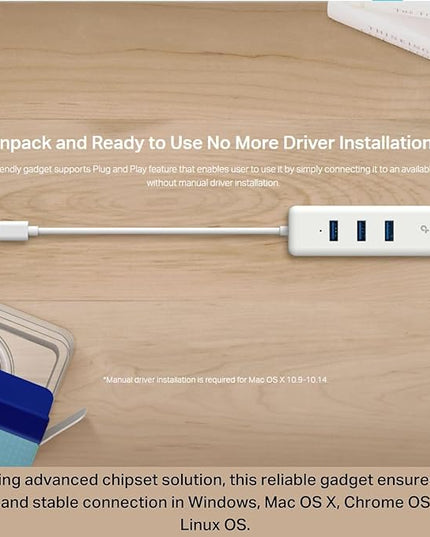 TP-Link UE330C USB-C 3.0 to Ethernet Adapter | Portable 3-Port USB-A 3.0 Hub w/ 1 Gigabit RJ45 Ethernet Port | Laptop Network Adapter | Plug & Play | Supports Win 7/8/8.1/10/11, Mac OS X (10.9-10.15)