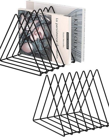 Urban Deco Triangle Desk Organizers Metal Wire Magazine Holder 7 Sections Decorative Organizer Vinyl Record Storage Office File Organizer For Desk - Black Magazine File Holder - Pack of 2