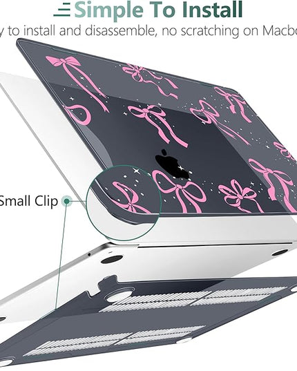 DONGKE for M4 MacBook Air 13.6 Inch Case 2025 2024 2023 2022 Model A3240 A3113 A2681 M3 M2 Chip, Plastic Hard Shell Case Cover with Touch ID for MacBook Air 13 Inch M4 - Bows & Stars