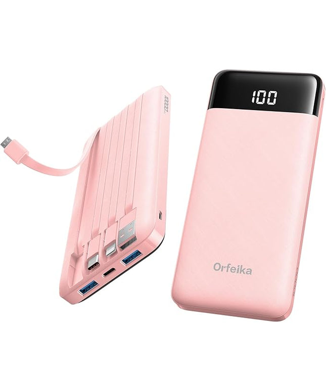 Portable Phone Charger, 10000mAh Portable Charger Power Bank with Built-in Cables, Travel Essential Battery Pack Compatible with iPhone, Samsung, Google, iPads, Tablets, etc
