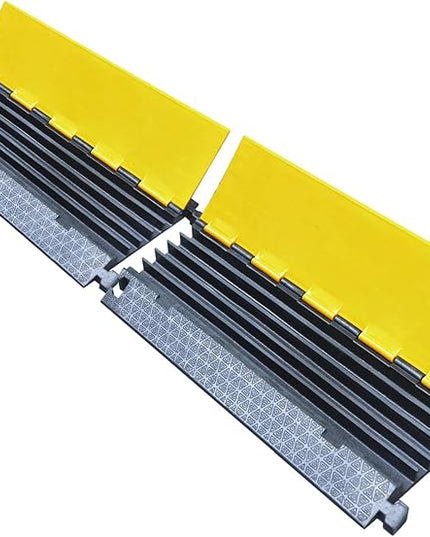 OranLite Rubber Cable Protector Ramp, Heavy Floor Cable Wire Cord Cover Speed Bumps 22000Lbs Load Capacity, Driveway Hose Cable Ramp Protective Cover for Indoor and Outdoor (5-Channel x 2Pcs)