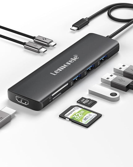 Lemorele USB C Hub 8-in-1 Adapter, USB-C Hub with 4K HDMI Output, 100W Power Delivery, USB 3.0 5Gbps Port, SD/TF Card Reader Adpater, Compatible for MacBook Pro, XPS, Chromebook and More（Black）