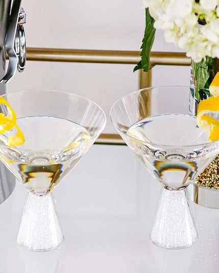 Vetrina Stemless Crystal Martini Glass, Modern & Unique, Ergonomic Grip, Barware For Dining Table Setting, Celebration, Event, Wedding Cocktails, Silver, Set of 6