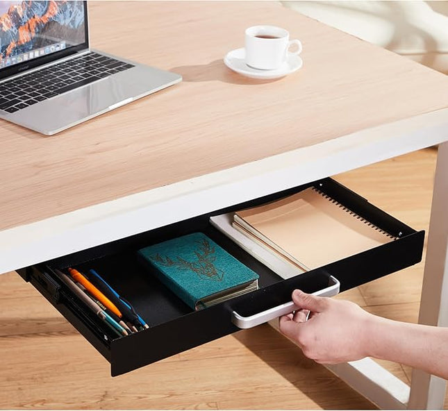 OSteed Under Desk Drawer Organizer 21" Black Upgraded with Adjustable Brackets, Sliding Pull-Out Under Table Pencil Drawer, Office Standing Desk Attachment for Workbench