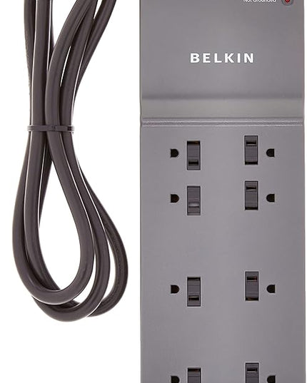 Belkin 8-Outlet Power Strip Surge Protector w/Flat Plug, 6ft Cord – Ideal for Computers, Home Theatre, Appliances, Office Equipment (3,550 Joules) - (Pack of 3)