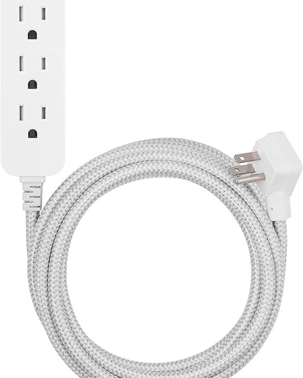 Cordinate 3-Outlet Power Strip Extension Cord with Multiple Outlets 15 Ft Indoor Braided Grounded Flat Plug Extension Cord ETL Listed White 50011