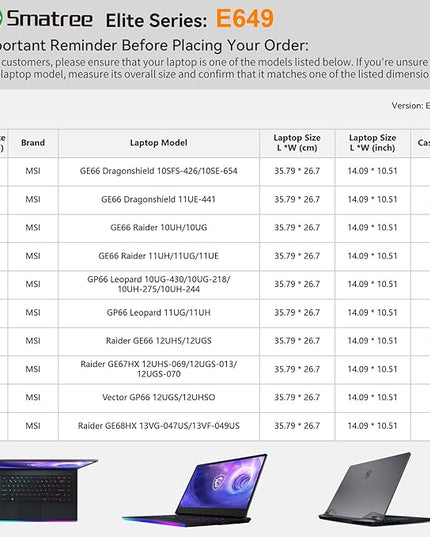 Smatree Laptop Sleeve for 15.6 inch MSI Raider GE67HX/GE66 Dragonshield/GE66 12U/11U/10U, for GP66 Leopard 11U/10U, for Vector GP66 12U, for 16 inch MSI Raider GE68HX 13V, Case with Pocket (E649)