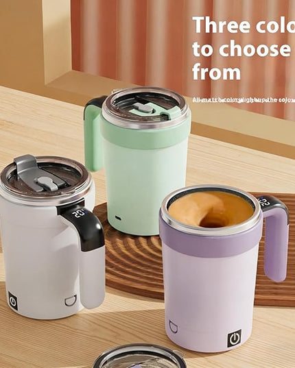 Self Stirring Coffee Mug with Lid,304 Stainless Steel Self Stirring Cup,Rechargeable Coffee Mug with Temperature Display,Suitable for Home and Office (Green)