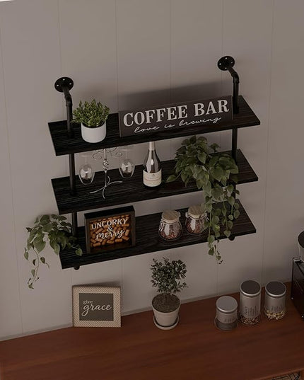 Industrial Pipe Shelf Shelving Bookcase, Wall Mounted Rustic Bookshelf, Floating Bookshelves for Wall,Retro Wood Metal Pipe Industrial Shelves for Living Room