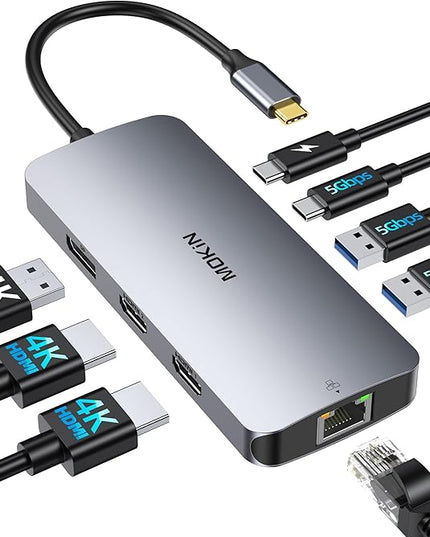 USB C Docking Station Dual HDMI, 8 in 1 Docking Station for 3 Monitors, USB HUB Triple 4K Display with 2 HDMI and 1 Displayport, 1 Gbps Ethernet, 100W PD Charging, 3 USB 3.0 Ports for Dell, HP, Lenovo