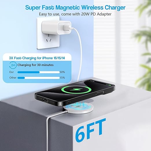 [Apple MFi Certified] Magnetic Wireless Charger for iPhone 16 Pro Max/16 Pro/15/14/13/12/Plus/AirPods 3/2/Pro 2, 6FT Magnet Charge for Apple Mag-Safe Charger Fast Wireless Charging, 2Pack