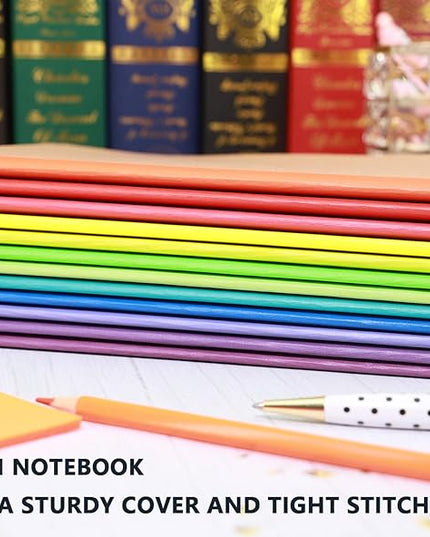 12 Pack A5 Notebooks Bulk, Kraft Cover Lined Blank College Ruled Travel Journals with 12 Colors Rainbow Spines For Women Students, 60 Pages, 8.3”x 5.5”, for Home, Office or School Supplies