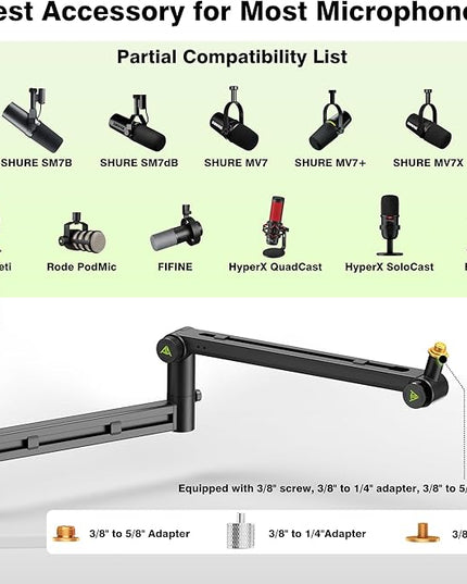Low Profile Boom Arm (Design for Heavy Mic) 6.6lbs Load Capacity, Stable Gear Lock Structure Never Sags, Metal Microphone Stand Desk Mount for Shure SM7B MV7+, Blue Yeti,Rode PodMic