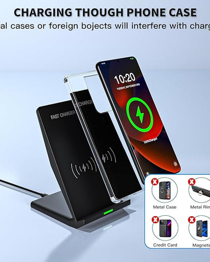 Wireless Charger Station,15W Desk Wireless Charging Stand 20W USB C Adapter for Apple iPhone 17 Pro/17/17/Air/16 Pro/16E/16 Plus/15/14/13,Samsung Galaxy S25/S24/S23/S22/Z Flip Fold/Note 20,Google etc
