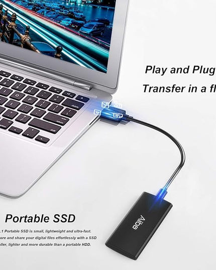 Aiibe External SSD 256GB External Hard Drive USB C Portable SSD, Up to 500MB/s, USB 3.1, External Solid State Drive 256GB for Laptop, Mac, PS4 (Black)