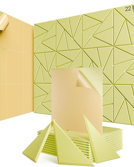 22 Pack Acoustic Panels with Self-Adhesive, 12"X 12"X 0.4"Sound Proof Foam Panels, Sound Panels High Density, Soundproof Wall Panels for Home Studio Office Light Yellow