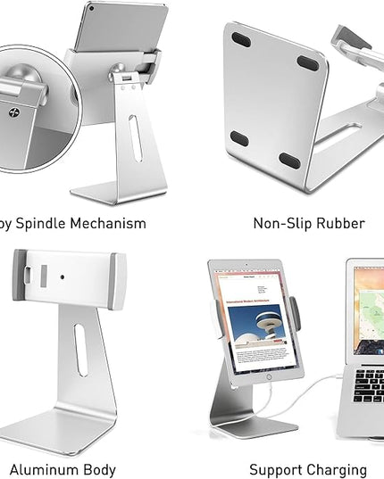 AboveTEK Elegant Tablet Stand, Aluminum iPad Stand Holder, Desktop Kiosk POS Stands for 7-15.6 inch iPad/Portable Monitor, Tablet Mount for Showcase Office Reception Countertop