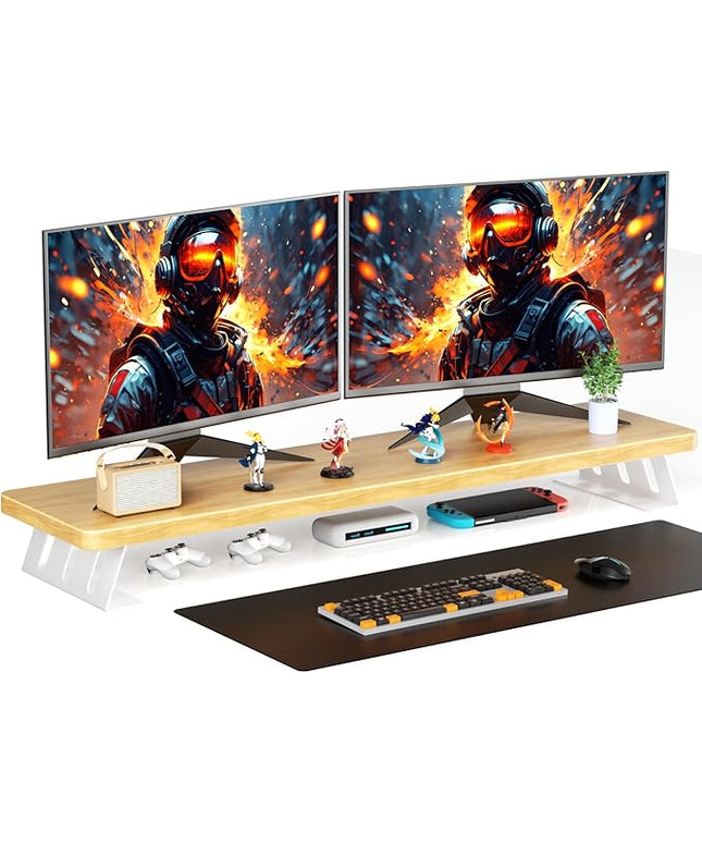 Dual Monitor Stand Riser, 39 Inch Large Wood Monitor Stands for 2 Monitors, Desk Monitor Riser for Computer/Laptop/Printer/TV, Stand Riser up to 220 lbs