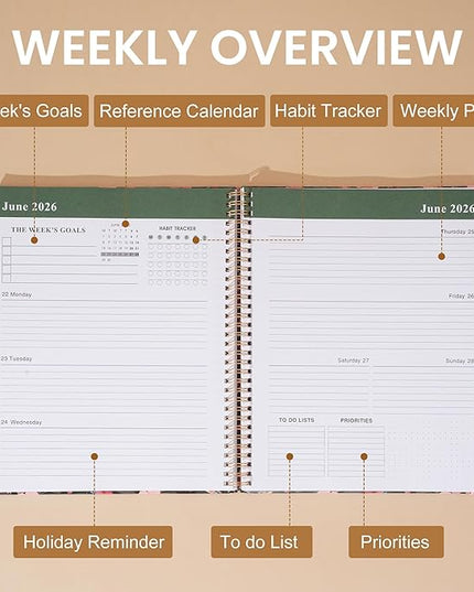 2026 Planner Weekly and Monthly Daily Hard Cover Calendar Planners 8.5 x 11 Jan 2026-Dec 2026 for Women with Stickers & Tabs Large Yearly Agenda for Mom Work Home- Floral
