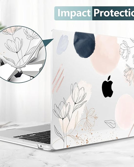 DONGKE for M4 MacBook Air 13.6 Inch Case 2025 2024 2023 2022 Model A3240 A3113 A2681 M3 M2 Chip, Plastic Hard Shell Case Cover with Touch ID for MacBook Air 13 Inch M4 - Abstract Flowers