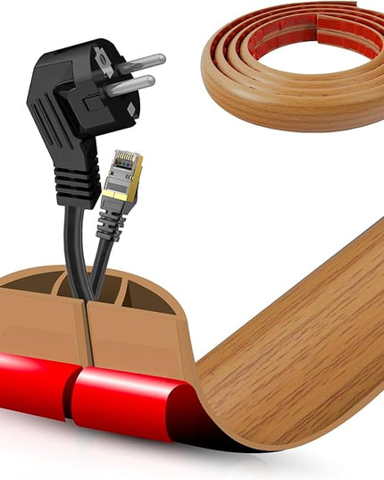 Floor Cord Cover Self Adhesive Cord Hider,10FT Cable Management, Extension Strip Protector for Wires, Prevent Cable Trips for Offices, Gyms, Exhibitions Cavity:0.47"(W) x 0.35"(H) Brown Wood
