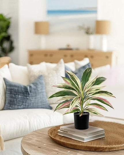 Oairse Artificial Plants Indoor with Pot, 18" Fake Potted Plants Medium Artificial Dracaena Plant in Black Pot Faux Tropical Plants for Bathroom Living Room Office Desk Shelf Decor