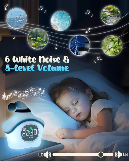 Star Alarm Clock with Night Light for Kids with Sleep Training and Sound Machine, Rechargeable Silicone Lamp OK to Wake Clock, Cute Animal Tabletop Lamp, Perfect Sleep Companion for Boys Girls, Blue