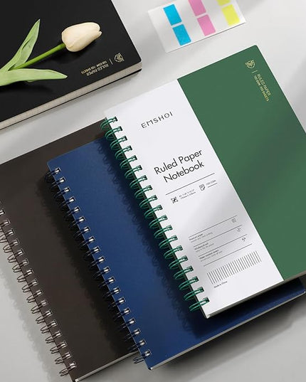 EMSHOI A5 Spiral Notebook College Ruled Lined Journal, Small 5.7" X 8.22", 300 Pages/150 Sheets, 100gsm Thick Paper, Waterproof Hardcover, for Office School Women Men Work Writing Notes, Green