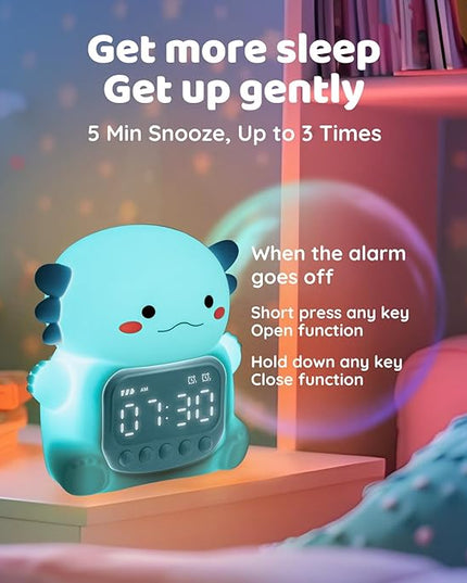 Axolotl Alarm Clock with Night Light for Kids, Rechargeable Silicone Lamp Time to Wake Clock Cute Animal Tabletop Lamp, Perfect Sleep Companion for Boys Girls, Blue