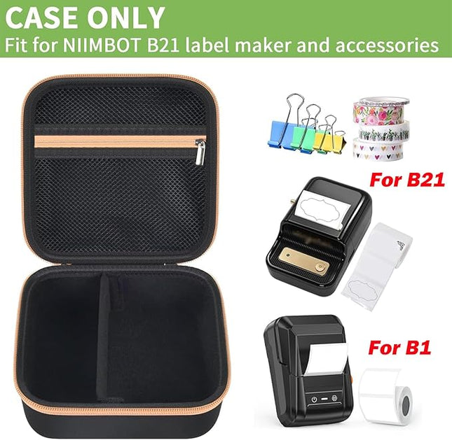 ALKOO Case Compatible with NIIMBOT B21 / B1 Label Maker Wireless Thermal Label Printer, Holder for Inkless Label Maker & Labeling Tapes Refills, with Mesh Pocket for Cable Accessories (Black)