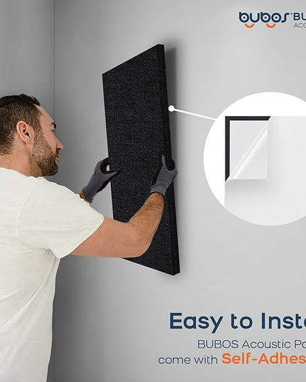 BUBOS 4 PCS Acoustic Panels,23.6''x11.8''Fabric Soundproof Wall Panels,Self-adhesive Sound Absorbing Panels for Studios, Office, Home Theater,Fabric-Clad Matte Black