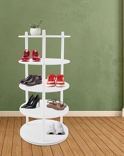 TFCFL 4 Tier Rotating Shoe Rack, Round Shoe Rack Storage, 360° Shoe Storage Organizer with 110lb Capacity, PVC Multi-Level Shelf for Shoes, Bags, Hats in Entryway, Closet, Bedroom