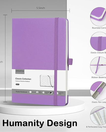 Lined Journal Notebooks for Work, Travel, College, A5 Size 100 GSM Thick Paper, Classic Ruled Journaling Notebook, Hardcover Notepad for Writing 160 Pages, 5.5 x 8.3 inch, Purple