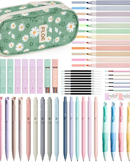 65PCS Aesthetic School Supplies with Cute Pencil Case, Pastel Highlighters Gel Pens Mechanical Pencils Set 0.5 0.7 & 2.0mm, Office Back to School Supplies College Essentials Kit Student Stationary Set