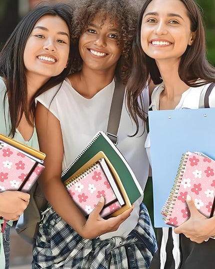 Cute Spiral Journal Notebook,A5 Hardcover Lined Journals for Women Girl 6 x 8.3 in,120 Pages Thick Paper,Cute College Ruled Writing Notebook for Gifts Office Work School (Pink Boho Flower)