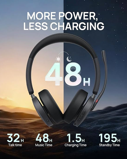Yealink WH68 Hybrid with Charging Stand ANC Headsets, 492ft Rang DECT&Bluetooth Wireless Headset, Stereo Active Noise Cancellation (Teams,Zoom,UC) Headphones with 6X Mic,32H Call, Work for PC,Phone