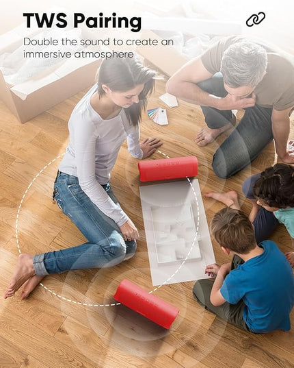 Bluetooth Speaker with HD Sound, Portable Wireless, IPX5 Waterproof, Up to 20H Playtime, TWS Pairing, BT5.3, for Home/Party/Outdoor/Beach, Electronic Gadgets, Birthday Gift (Red)