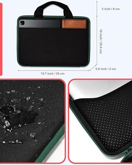 Hseok Laptop Case 13.3-14 inch Briefcase Handbag, Water-Resistant and Shockproof Computer Sleeve Compatible with MacBook Pro 14", Mac Air/Pro 13.3" and 13"-14" Notebooks Chromebooks,Black-Green