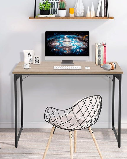 PayLessHere | 39 Inch Computer Desk | Nature | Office Desk with Metal Frame, Adjustable Feet | Water-Resistant, Scratchproof Surface | Sturdy Writing Table for Home Office or Study | Pack of 1