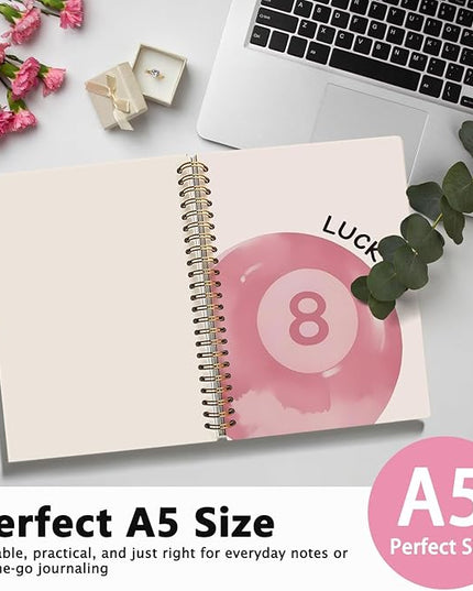 Pink 8 Ball Coquette Spiral Notebook,Preppy Aesthetic Journal Notebook, Pink Girly Notebook, Preppy Gifts for Women, Office Supplies, Hardcover Spiral Notebook 80 Sheets -160 Pages 5.5x8.3 Inch