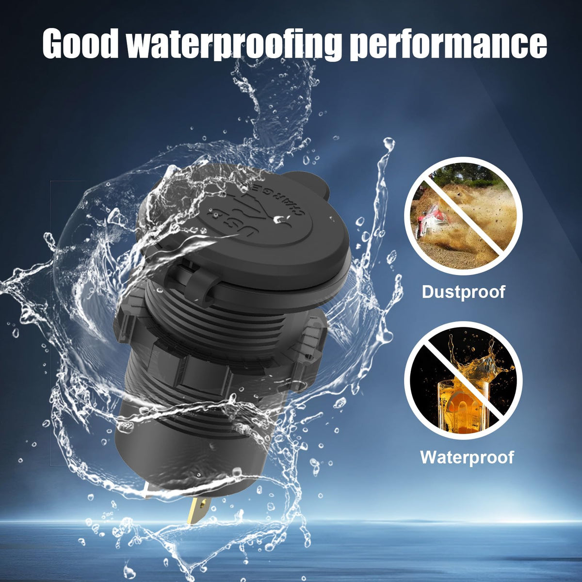 USB C Car Charger Socket 12V USB Outlet, 78W Dual 30W PD and 18W QC3.0 Multi Port Cylinder Charger with Button Switch Waterproof for Car Boat RV Marine Golf Cart Truck Bus Motorcycle etc.