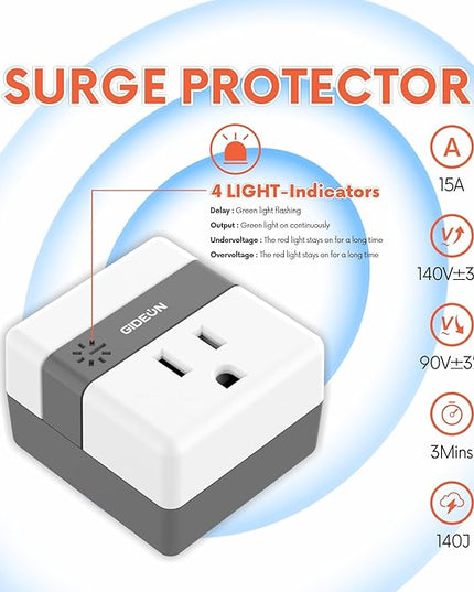 GIDEON Single Outlet Surge Protector with Voltage Protection and Ground Protected Light Indicators, 1800W Mini Wall Socket Smart Plug for Refrigerator, TV, PC and Home Appliances, 15A 120V