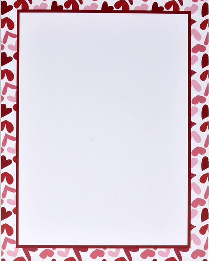 Gift Boutique - 100 Valentines Day Stationary Paper 8.5" X 11" Valentine Hearts Stationery Letterhead with Border for Writing Letters, Poems, Printing Invitation, Valentines Heart, Printable Papers