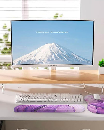 Mouse Pad Wrist Support, Laokiiy 2 in1 Keyboard Wrist Rest+ Ergonomic Mouse Pad, Non-Slip Wrist Rest for Computer Keyboard, Made Easy Typing & Relieve Wrist Pain(Amethyst Purple Marble)