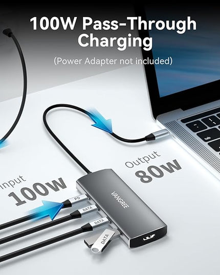 VANGREE USB C Hub, 3 USB 3.2 Gen 2 Ports with 10Gbps, 4K@60Hz HDMI, 100W Power Delivery, 3 USB-A 3.0 Ports, USB C Splitter Multiport Adapter Extender for MacBook Pro/Air, iPad Pro, Mac mini and More