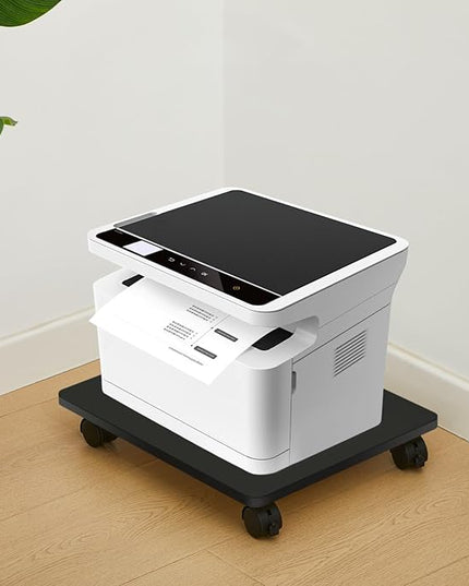 1 Pcs Office Under Desk Printer Stand with 4 Caster Wheels 13.8 x 11.8 Inches Black Movable Printer Copier Shelf CPU Holder for Home Office Heavy Duty Storage Rack Scanner Fax Machine