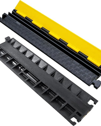 OranLite Heavy-Duty Rubber Cable Protector Ramp, Floor Cable Wire Cord Cover Speed Bumps 22000 Lbs Load Capacity, Driveway Hose Cable Ramp Protective Cover for Indoor Outdoor (Small 2-Channel x 4Pcs)