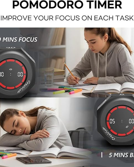 Pomodoro Timer, Flip Cube with 7 presets Countdown, Count up, Rechargeable Small Portable Visual Focus Stopwatch for ADHD, Kids, Classroom, Kitchen, Work, Study, Productivity (Space Grey)