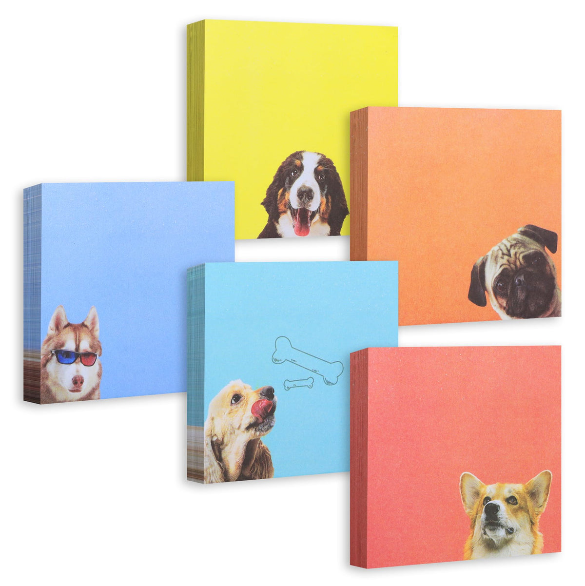 5 Pads Cute Sticky Notes Set, 3" x 3" Dog Self Stick Notepads, Funny Dog Stationery, Kawaii Adhesive Memo Pads, Dog Lover Gifts, Office Decor Desk Accessories, School Supplies